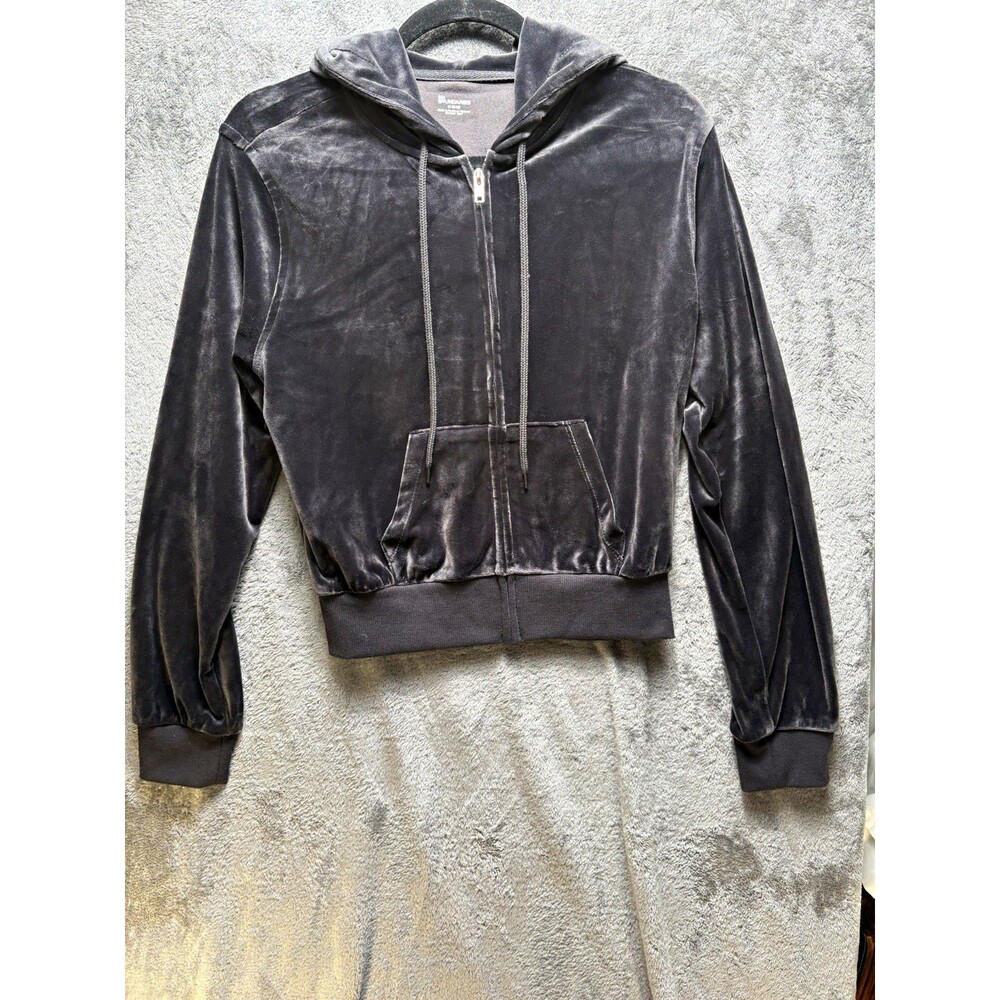 Y2K Velour No Boundaries Women’s Black Velour Full-Zip Hooded Hoodie M Regular